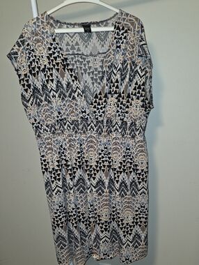 MOAS Geometric Print V‑Neck Dress Flowy Empire Waist Plus Size 3X